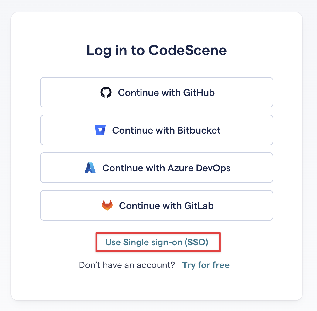 Main login page with SSO link
