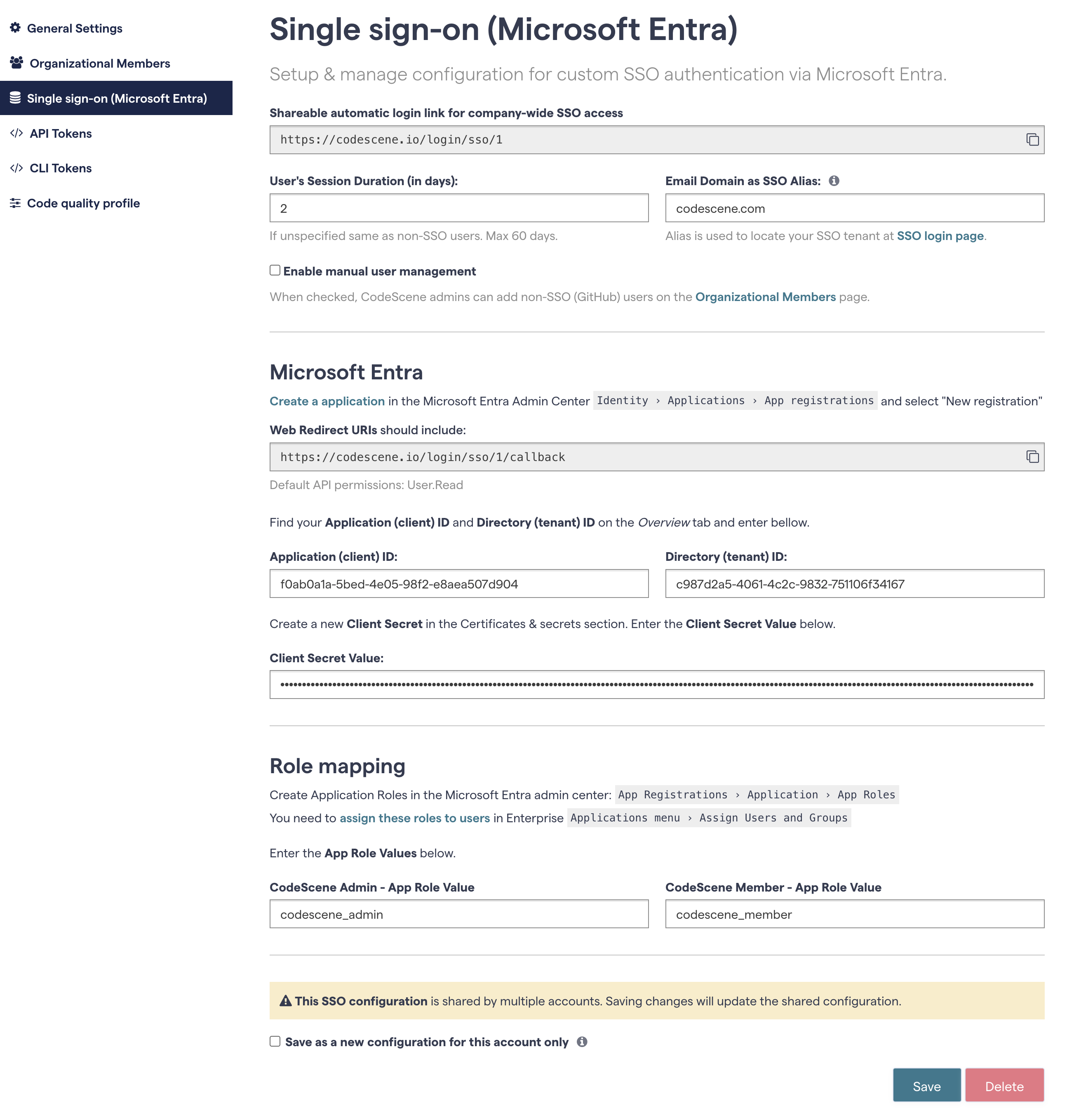 Example SSO configuration for a CodeScene account