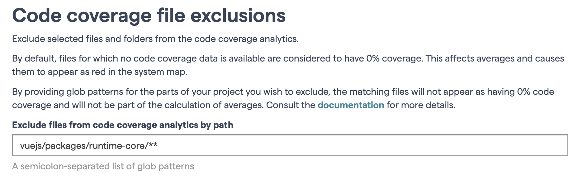 Configure the code coverage exclusions.